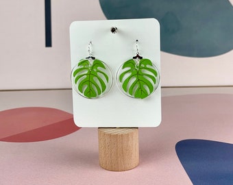 Pendientes de planta Monstera Deliciosa - Pendientes de círculo de plata - Regalo para ella - Pendientes - Pendientes de planta - Monstera