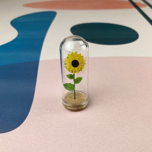 Yellow Sunflower Mini Paper Flower in a Tiny Glass Dome Sunflower image 1