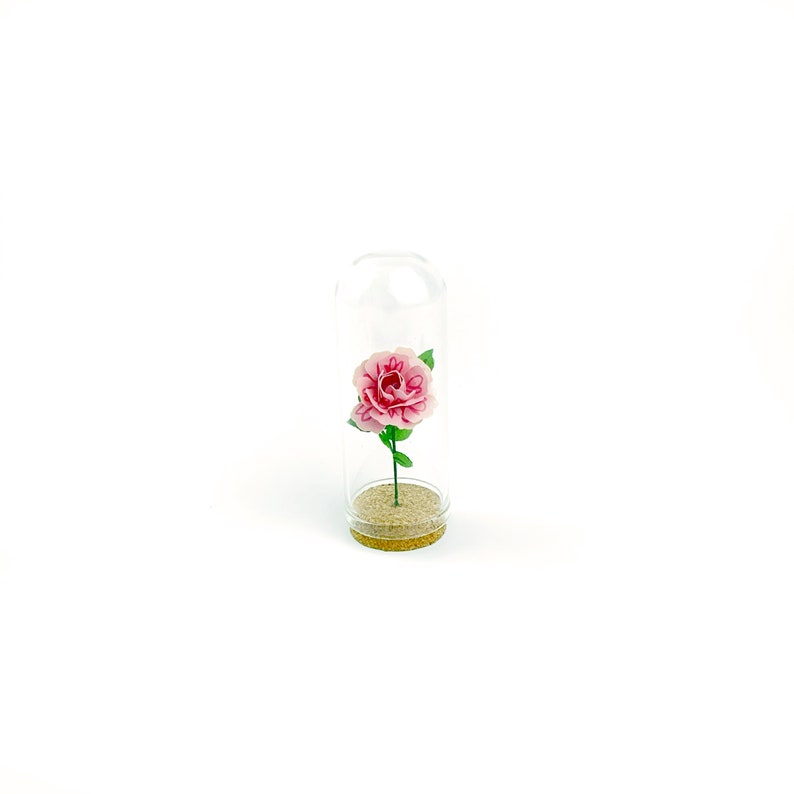 Light Pink Rose Mini Paper Flower in a Tiny Glass Dome Pink Rose image 5