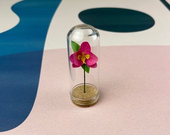 Pink Orchid - Mini Paper Flower in a Tiny Glass Dome - Orchid