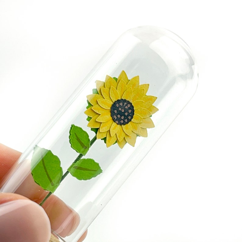 Yellow Sunflower Mini Paper Flower in a Tiny Glass Dome Sunflower image 3