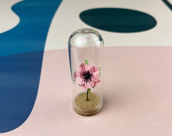 Pink Anemone - Mini Paper Flower in a Tiny Glass Dome - Anemone