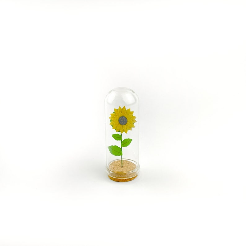 Yellow Sunflower Mini Paper Flower in a Tiny Glass Dome Sunflower image 5