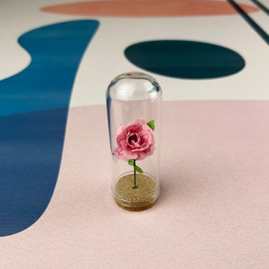 Light Pink Rose Mini Paper Flower in a Tiny Glass Dome Pink Rose image 1