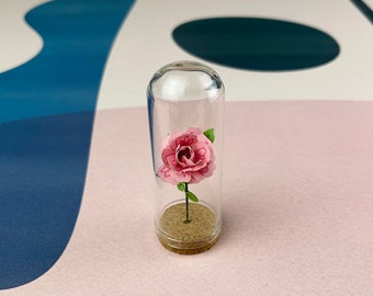 Light Pink Rose - Mini Paper Flower in a Tiny Glass Dome - Pink Rose