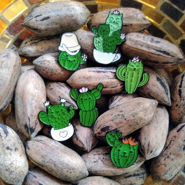 CAT CACTUS PLANTS, Enamel Pins, Backpack Pin, Succulent Jewelry, Cat Lover, Anthropomorphic Plant Badge, Funny Lapel Pins