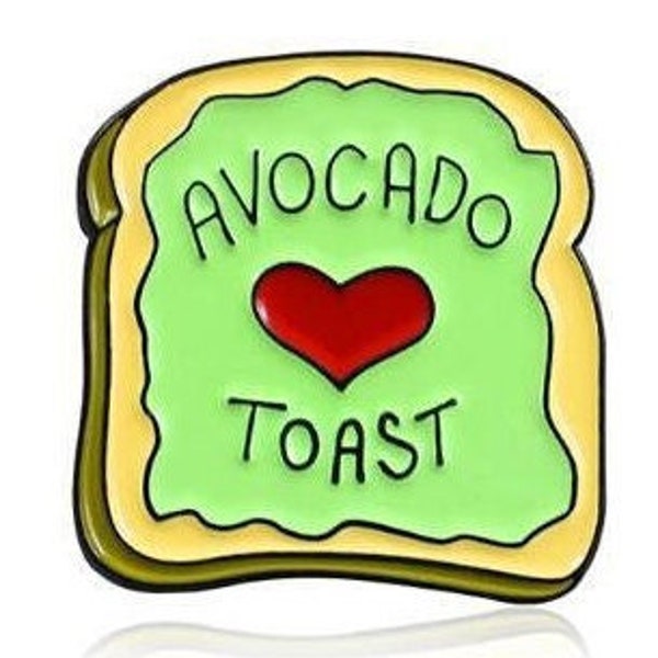 Green Avocado Toast, Enamel Pin, Brooch, VALENTINE RED HEART, Breakfast Bread, Denim Backpack Badge