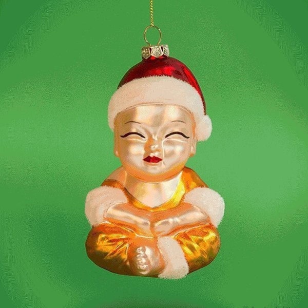 SANTA MONK ORNAMENT, Christmas, Buddhist Monk, Baby Buddha, Bhikkhu, Bonze in Kasaya Robe, Great for Gifting, Crafting, or Gift Baskets!