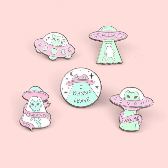 UFO Alien SPACESHIP CAT Funny Enamel Pins Kawaii Pin Flying | Etsy