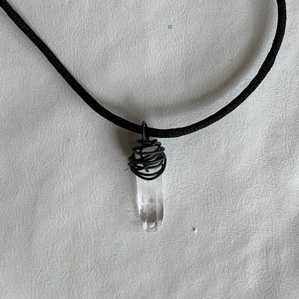 Hypoallergenic Black Niobium Quartz Crystal Necklace