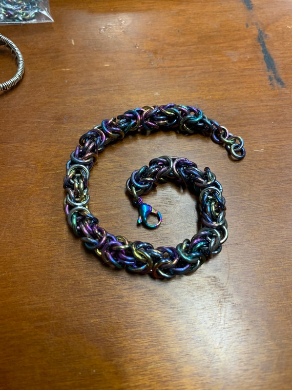 Rainbow Niobium Chain Bracelet Byzantine 