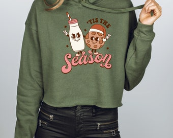 Retro Christmas Cropped sweatshirt, Tis The Season Santa Shirt,  Santa Christmas Shirt, Retro Holiday Shirt, Milk and cookie shirt