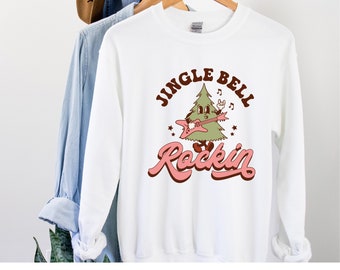 Retro Christmas  Sweatshirt, Cute Trendy Boho Aesthetic Holiday, Women's Christmas Sweatshirt , Jingle Bell Rockin' Tree