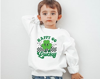 Kid's St. Patrick's Day sweatshirt , Raglan tee for boy, Retro Good luck toddler shirt ,Lucky charm shirt, Happy go Lucky