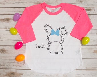 Kid's Easter t-shirt in light pink | Raglan tee for boys| toddler bunny shirt | Mister Hip Hop bunny tee