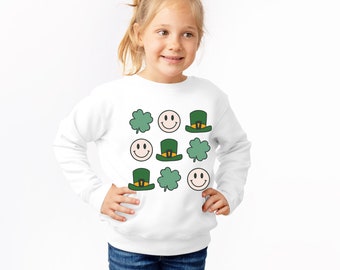 Toddler St Patricks Day Sweatshirt  Shamrock Sweatshirt Smiley St Pattys Sweatshirt  Leprechaun Sweatshirt  Lucky Cute Retro