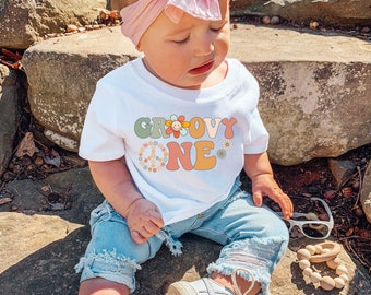 Groovy One shirt, Retro Natural Boho 1st Birthday shirt For Girls, Trendy Neutral First Birthday Girls shirt, Birthday Gift