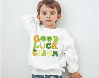 Kid's St. Patrick's Day sweatshirt , Raglan tee for boy, Retro Good luck toddler shirt ,Lucky charm shirt