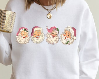 Retro Cheerful Santa Tshirt, Santa Merry Christmas Shirt, Vintage Santa Claus Graphic Tee, Xmas Women Men Gift, Classic Christmas Sweatshirt