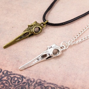 Raven Skull Necklace, Dark Academia Jewellery, Edgar Allen Poe Gifts, Crow Pendant, Grunge Jewelry, Gothic Bones Necklace
