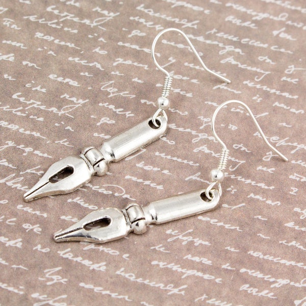 Pen Nib Earrings, Fountain Pen Earrings, Journalist Gift, Writer Gift, Writing Jewellery, Academia Jewelry, English Teacher Gift, Author