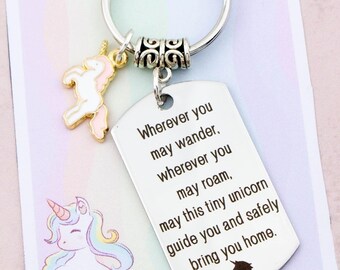 Unicorn Keyring, Travel Gifts For Children, Keep Safe Keychain, Granddaughter Gifts, Daughter School Bag Charm, Pink Unicorn Good Luck Gift
