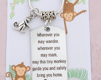 Monkey Keyring, Safe Travels Keychain, Travel Animal Gifts, Monkey Bag Charm, Marmoset, Capuchin, Tamarin, Vacation Trip Reveal, Cute Gift