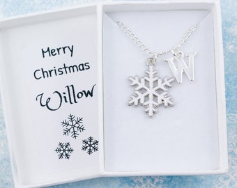 Snowflake Necklace, Personalised Jewellery, Personalised Stocking Fillers, Child's Name Gifts, Girls Christmas Gifts, Pretty Jewellery