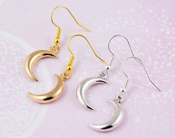 Crescent Moon Earrings, Silver Or Gold, Moon Dangle Earrings, Moon Charm Earrings, Celestial Aesthetic, Everyday Earrings, Space Jewellery