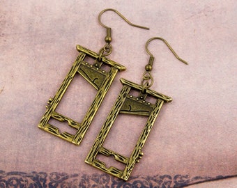 Bronze Guillotine Earrings, Gothic Jewellery, Macabre Earrings, History Teacher Gift, Medieval Jewelry, Dark Academia Earrings, Historical