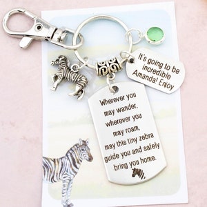 Personalised Zebra Keychain, Travel Companion Keyring, Travelling Gifts, Trip To Africa, African Safari, Animal Lover, Zebra Bag Charm