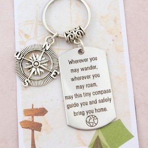 Compass Keyring, Travel Gifts, Graduation Keychain, Trip Reveal Gift, Safe Journey, Bon Voyage, Wanderlust Keyring, Travelling Bag Charm