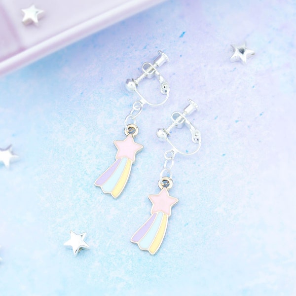 Shooting Star Clip On Earrings, Pastel Kawaii Clip On Earrings, Cute Childrens Earrings - No Pinch!, Comfortable Clip Ons For Kids Or Adults