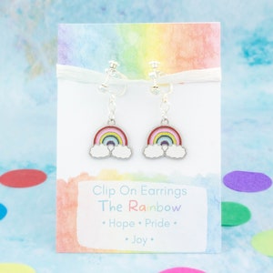 Rainbow Clip On Earrings, Kid's Clip Ons, Girl's Dangle Earrings, Children's Rainbow Jewellery, Comfortable Earrings For Non Pierced Ears