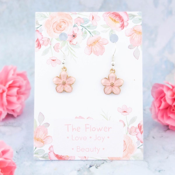 Pink Flower Earrings, Wedding Day Jewellery For Bridesmaids And Flower Girls, Children's Dangle Earrings, Little Girls Gifts, Pierced Ears