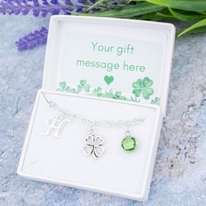 Four Leaf Clover Bracelet, Personalised Shamrock Bracelet, Irish Jewellery, 4 Leaf Clover, Ireland Gifts, Good Luck With Your Exams, Student