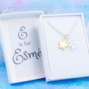 Personalised Necklace, Childrens Jewelry, Name Necklace For Kids, Initial Letter Charm, Leaving Gifts, Personalized Party Favors, Gold Star