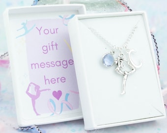 Gymnastics Necklace, Girls Gymnast Gifts, Gymnastics Jewellery, Personalise With Initial And Birthstone, Thank You Gymnastics Coach Gifts