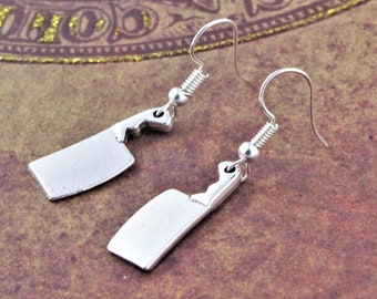 Meat Cleaver Earrings, Butcher's Knife Jewelry, Gothic Gifts, Cult Classic Horror Fan, Alternative Style