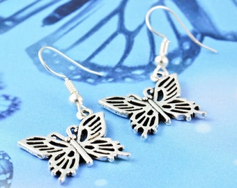 Butterfly Earrings, Silver Dainty Filigree Earrings, Butterfly Jewellery, Delicate Earrings, Womens Jewellery, Pretty Dangle Earrings