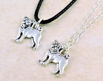 Pug Necklace, Pug Gifts, Silver Chain Or Black Cord Or Leather, Pug Jewellery For Adults Or Children, Cute Dog Charm Necklace, Thank You