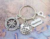 Portachiavi da viaggio, Portachiavi personalizzati, Charm borsa, Accessori da viaggio, Portachiavi Wanderlust, Bussola personalizzata, Borsa da viaggio, Portabagagli