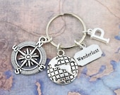 Travel Keychain, Personalised Keyring, Bag Charm, Travel Accessories, Wanderlust Keychain, Personalized Compass, Travel Bag, Luggage Keyring