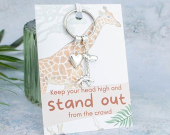 Giraffe Gifts, Charm Keyring, Keep Your Head High And Stand Out From The Crowd, Giraffe Quotes, Encouragement Gift, You Can Do It