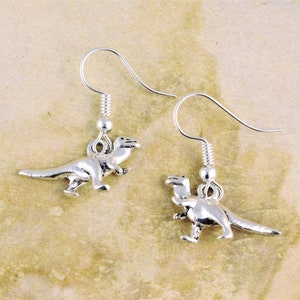 Dinosaur Earrings, T Rex Earrings, Dino Gift, Velociraptor Earring, Raptor Jewelry, Jurassic Gift, Prehistoric Jewelry, Silver Charm, Little