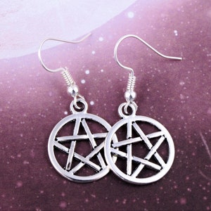 Pentacle Earrings, Witch Earrings, Wiccan Jewellery, Silver Dangle Pentacle Charm Earrings, Goth Vibes, Witchy Earrings, Gothic Jewelry image 2