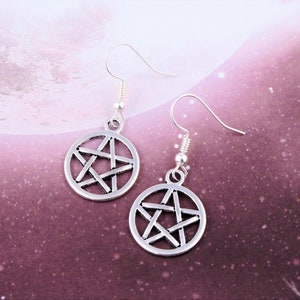 Pentacle Earrings, Witch Earrings, Wiccan Jewellery, Silver Dangle Pentacle Charm Earrings, Goth Vibes, Witchy Earrings, Gothic Jewelry image 1