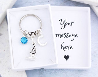 Microscope Keyring, Personalised Gift, Science Keychain, Geeky Gifts, Science Student Gift, Chemistry Biology Accessories, Thank You Teacher