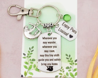 Personalised Sloth Keychain, Sloth Gifts, Travel Safe, Engraved Keyrings, Retirement Gifts, Take It Easy, Enjoy The Journey, Traveller Gift