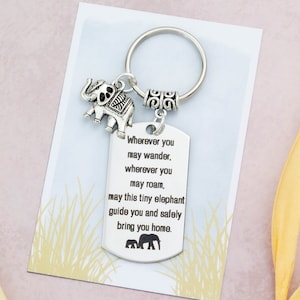 Porte-clés de voyage éléphant, porte-bonheur éléphant porte-bonheur, cadeaux pour voyager en toute sécurité, breloque de sac éléphant voyageur, cadeau d'émigration